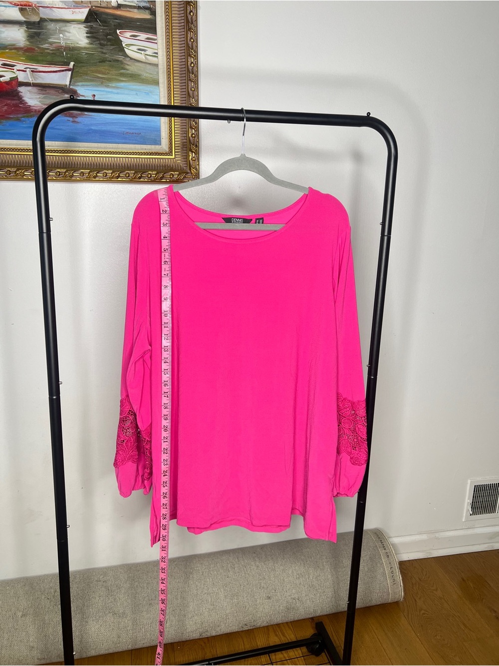 dennis basso Hot Pink Lace-Sleeve Tunic Top - Picture 6 of 7
